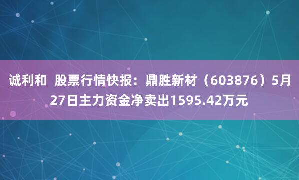 诚利和  股票行情快报：鼎胜新材（603876）5月27日主力资金净卖出1595.42万元