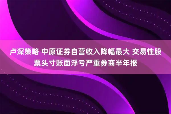 卢深策略 中原证券自营收入降幅最大 交易性股票头寸账面浮亏严重券商半年报